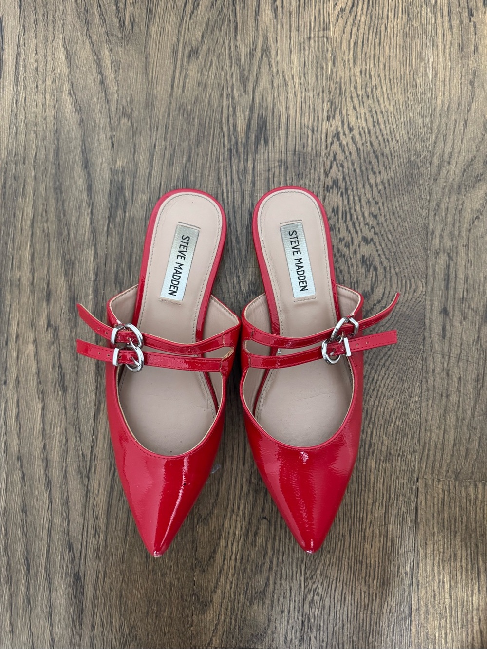Steve Madden Red Pointed Buckle Mules